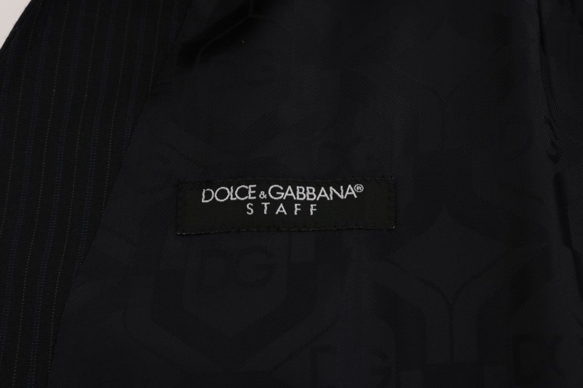 Dolce & Gabbana Black STAFF Wool Striped Vest Zwart