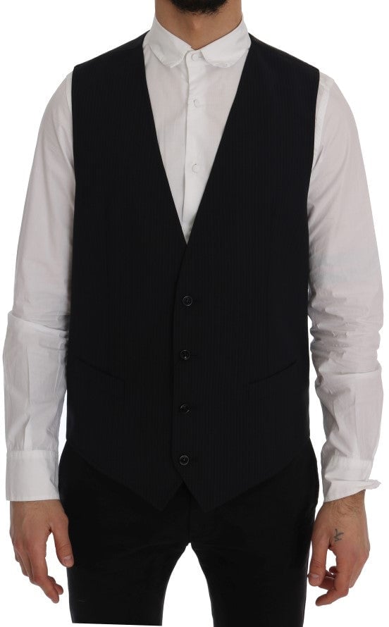 Dolce & Gabbana Black STAFF Wool Striped Vest Zwart