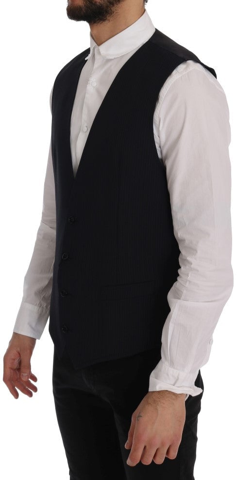Dolce & Gabbana Black STAFF Wool Striped Vest Zwart