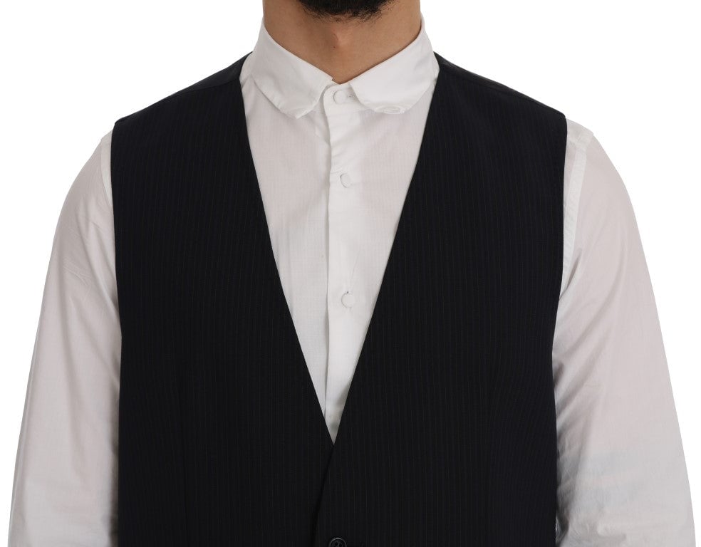 Dolce & Gabbana Black STAFF Wool Striped Vest Zwart