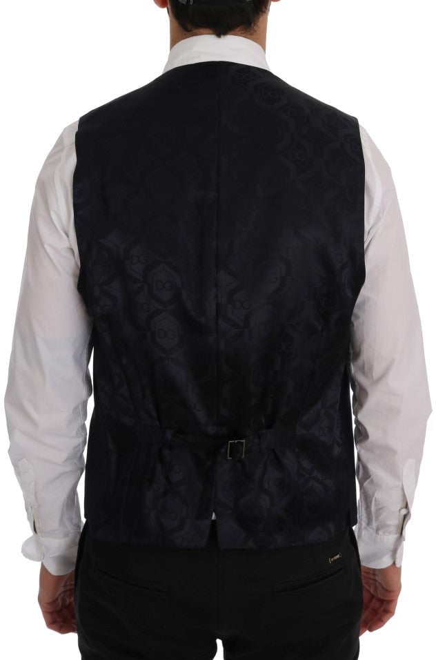 Dolce & Gabbana Black STAFF Wool Striped Vest Zwart