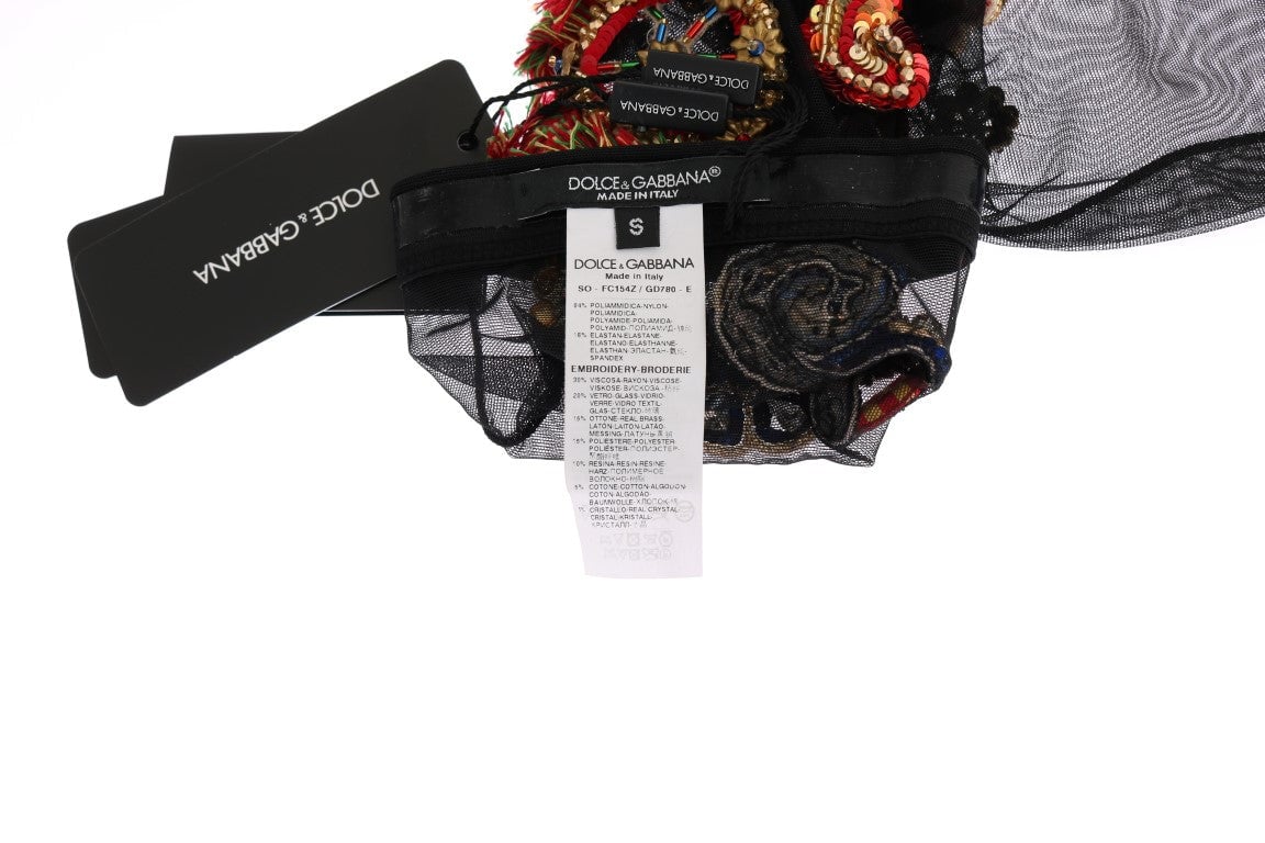 Dolce & Gabbana Black Stretch Carretto Crystal Socks Zwart