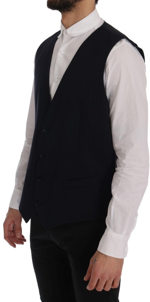 Dolce & Gabbana Blue STAFF Wool Stretch Vest Blauw