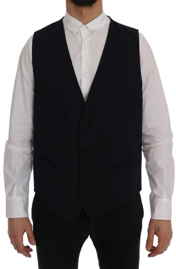 Dolce & Gabbana Blue STAFF Wool Stretch Vest Blauw