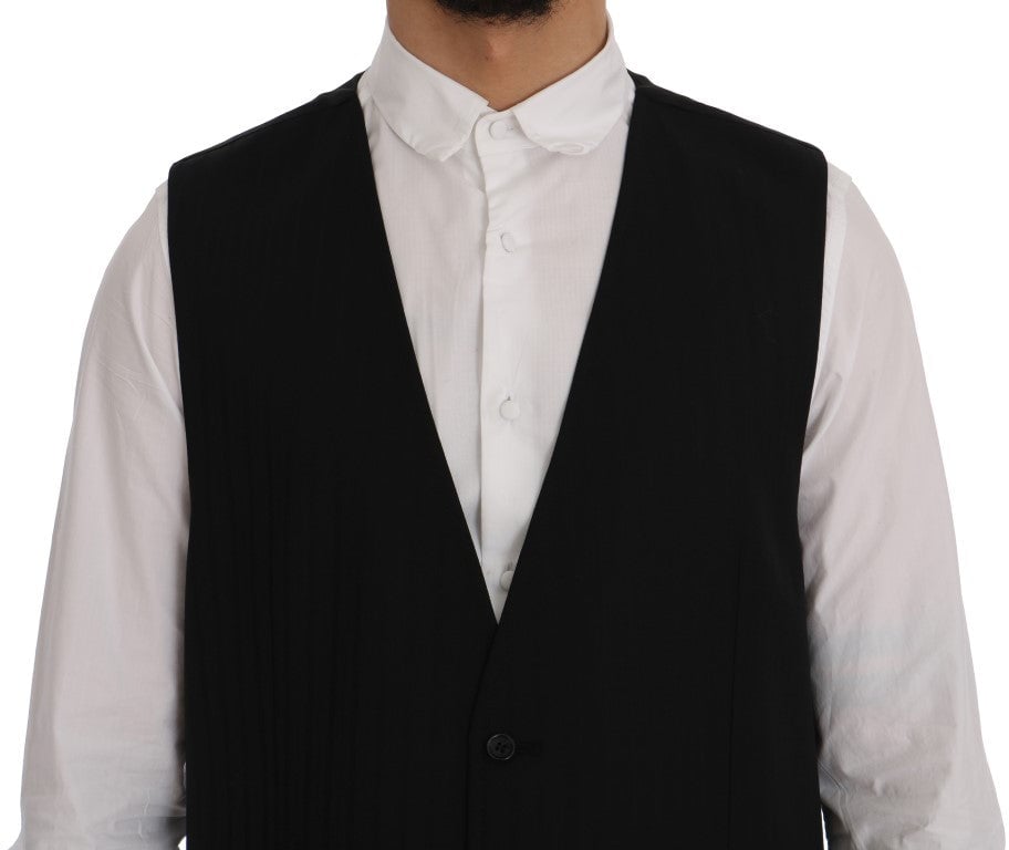 Dolce & Gabbana Black STAFF Wool Stretch Vest Zwart