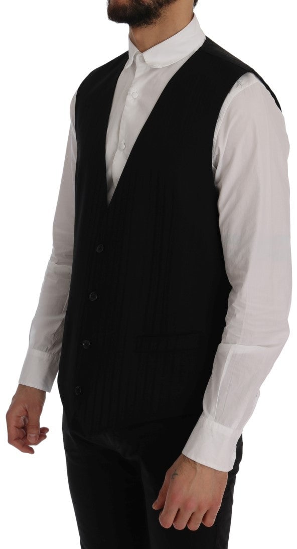 Dolce & Gabbana Black STAFF Wool Stretch Vest Zwart