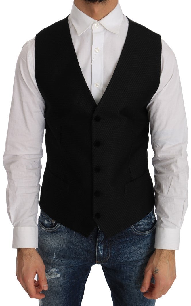 Dolce & Gabbana Black Polka Dot Pattern Vest Zwart