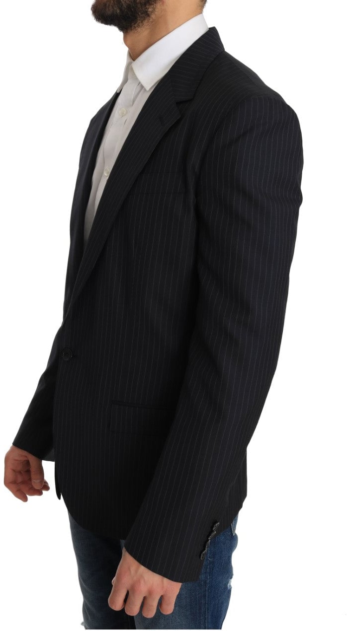Dolce & Gabbana Gray Striped Wool Jacket Coat Slim Blazer Grijs