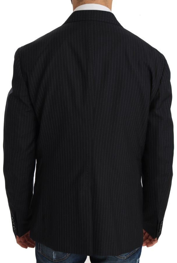 Dolce & Gabbana Gray Striped Wool Jacket Coat Slim Blazer Grijs