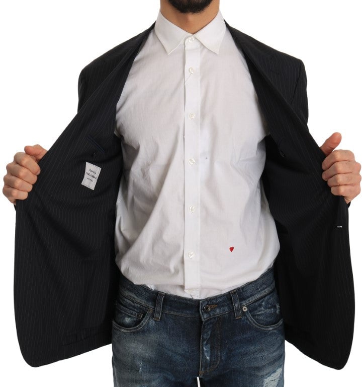 Dolce & Gabbana Gray Striped Wool Jacket Coat Slim Blazer Grijs
