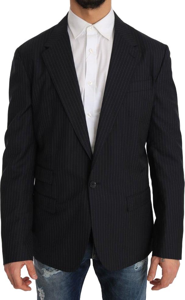 Dolce & Gabbana Gray Striped Wool Jacket Coat Slim Blazer Grijs