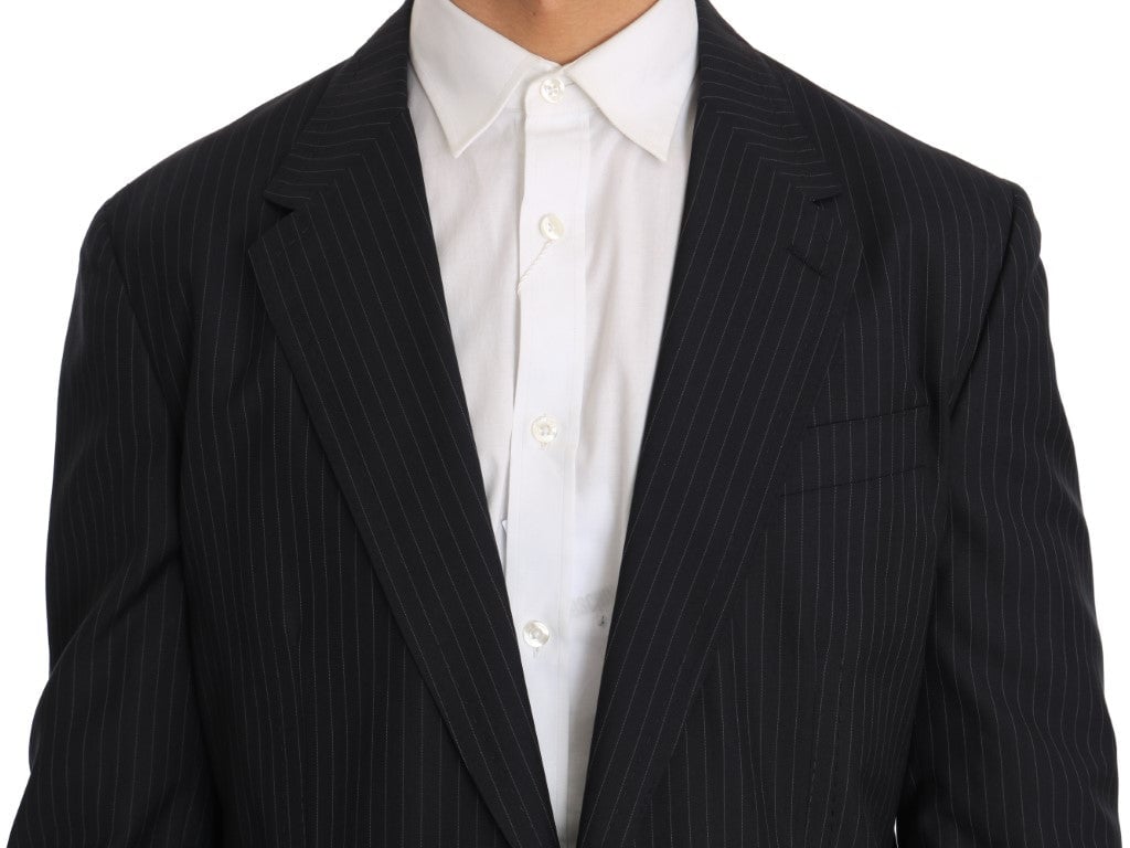 Dolce & Gabbana Gray Striped Wool Jacket Coat Slim Blazer Grijs