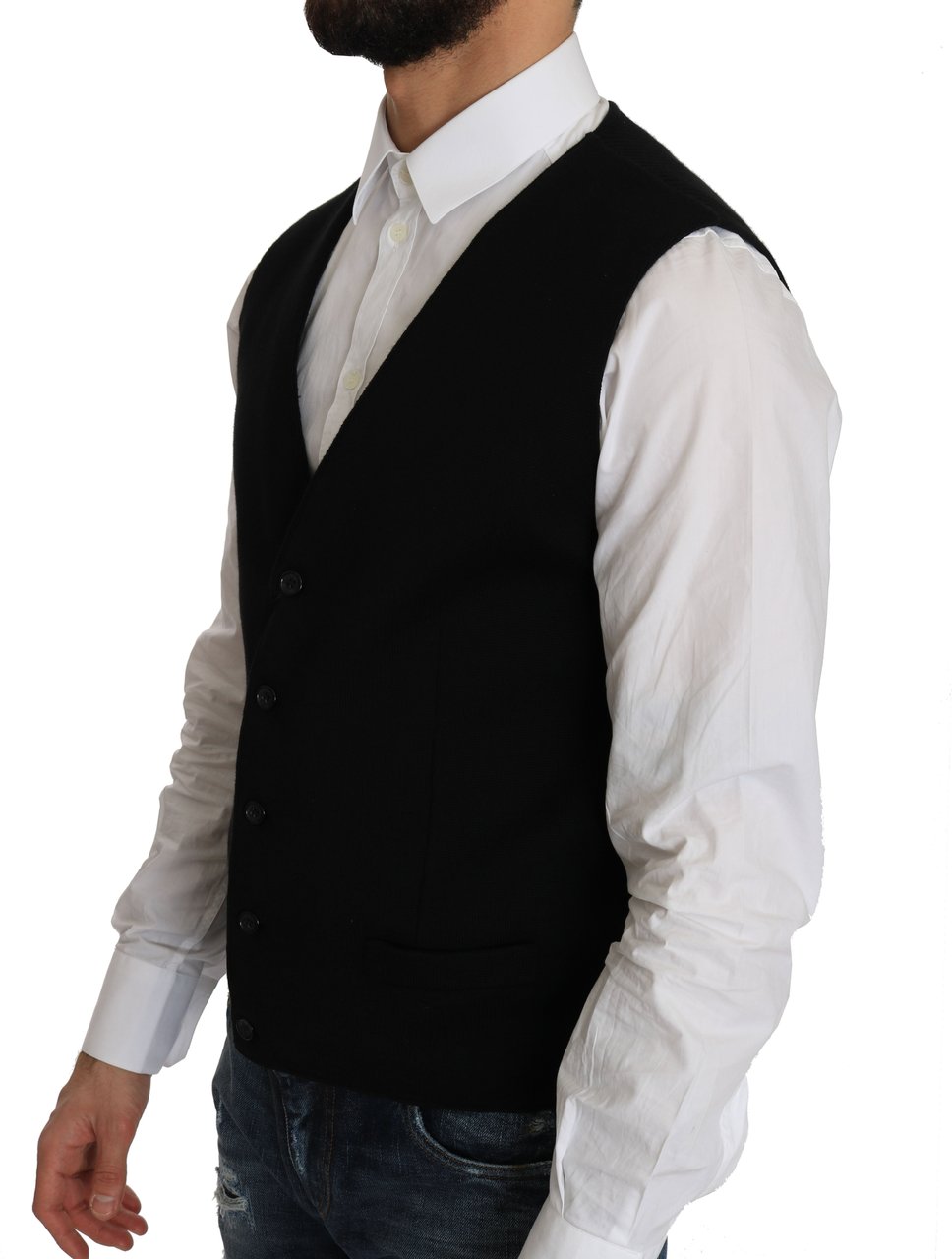 Dolce & Gabbana Black Cotton Dress Woven Waistcoat Zwart