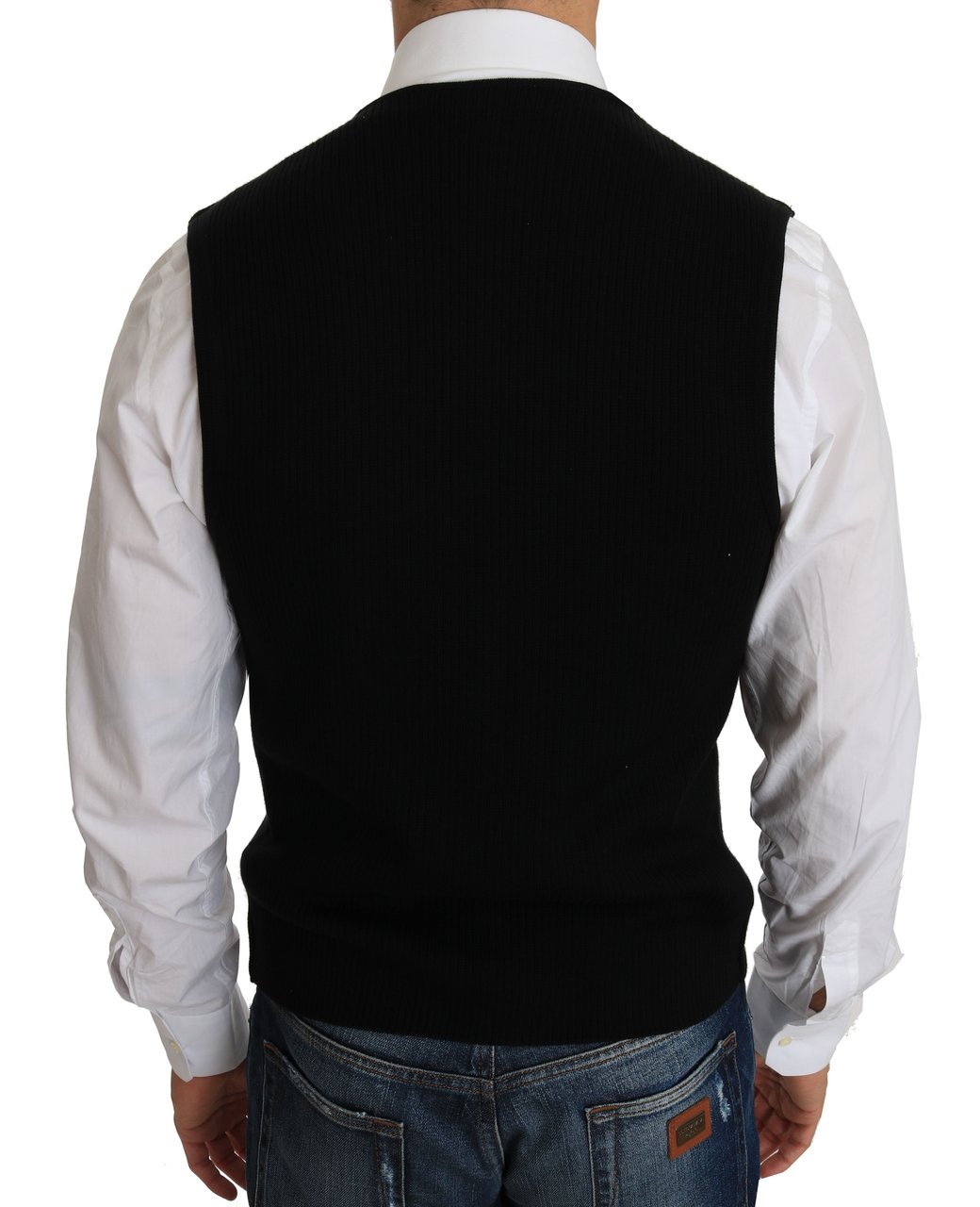 Dolce & Gabbana Black Cotton Dress Woven Waistcoat Zwart