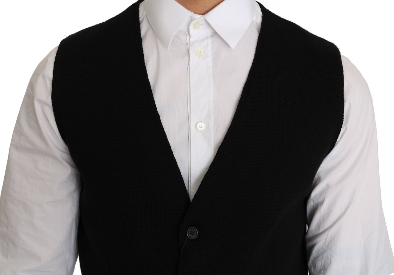 Dolce & Gabbana Black Cotton Dress Woven Waistcoat Zwart