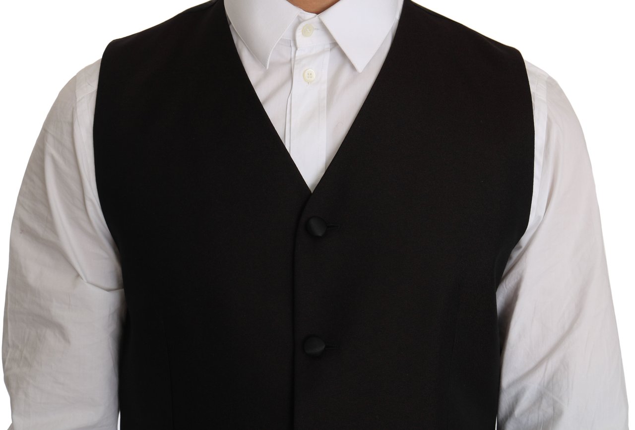 Dolce & Gabbana Black Silk Dress Waistcoat Zwart