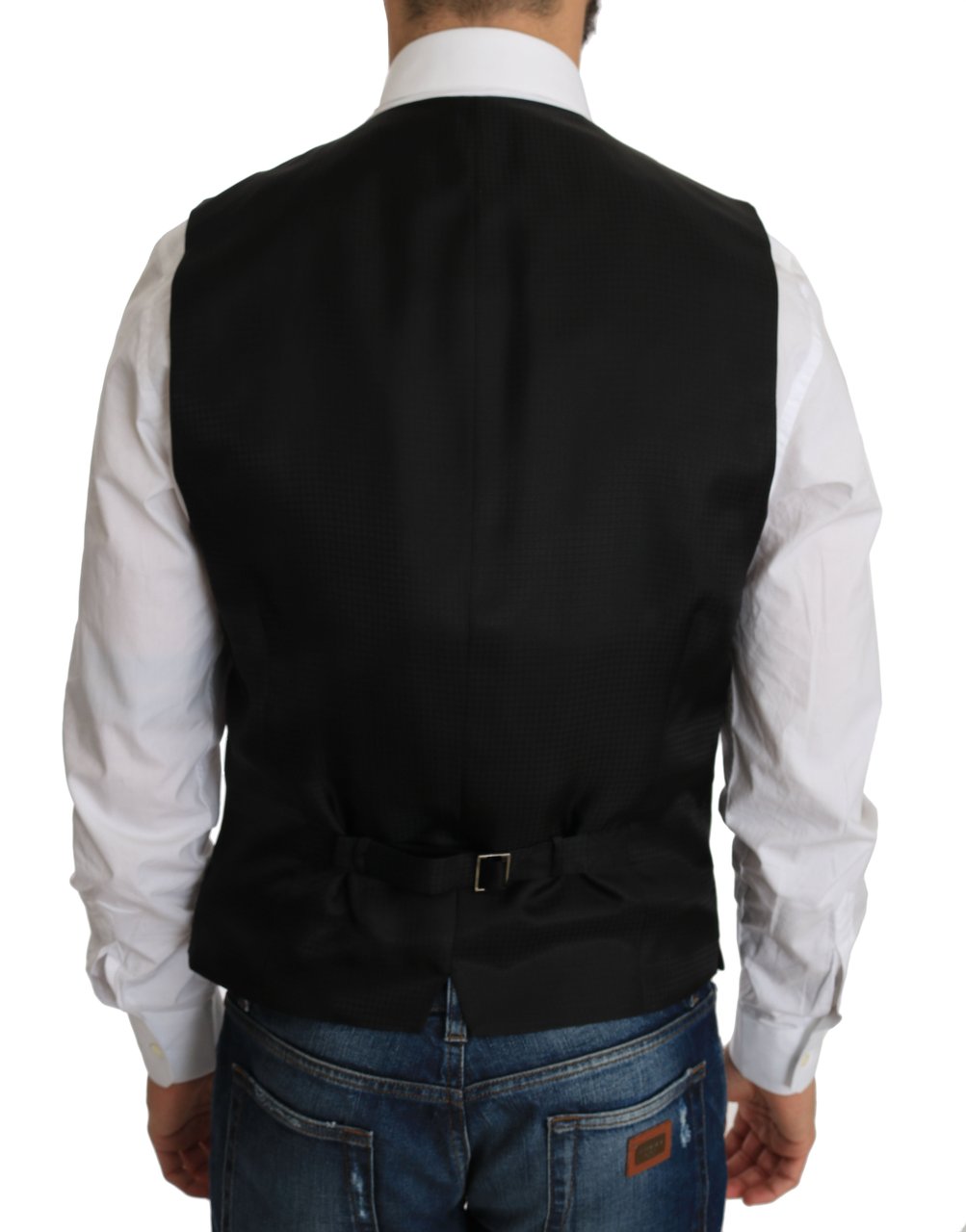 Dolce & Gabbana Black Silk Dress Waistcoat Zwart