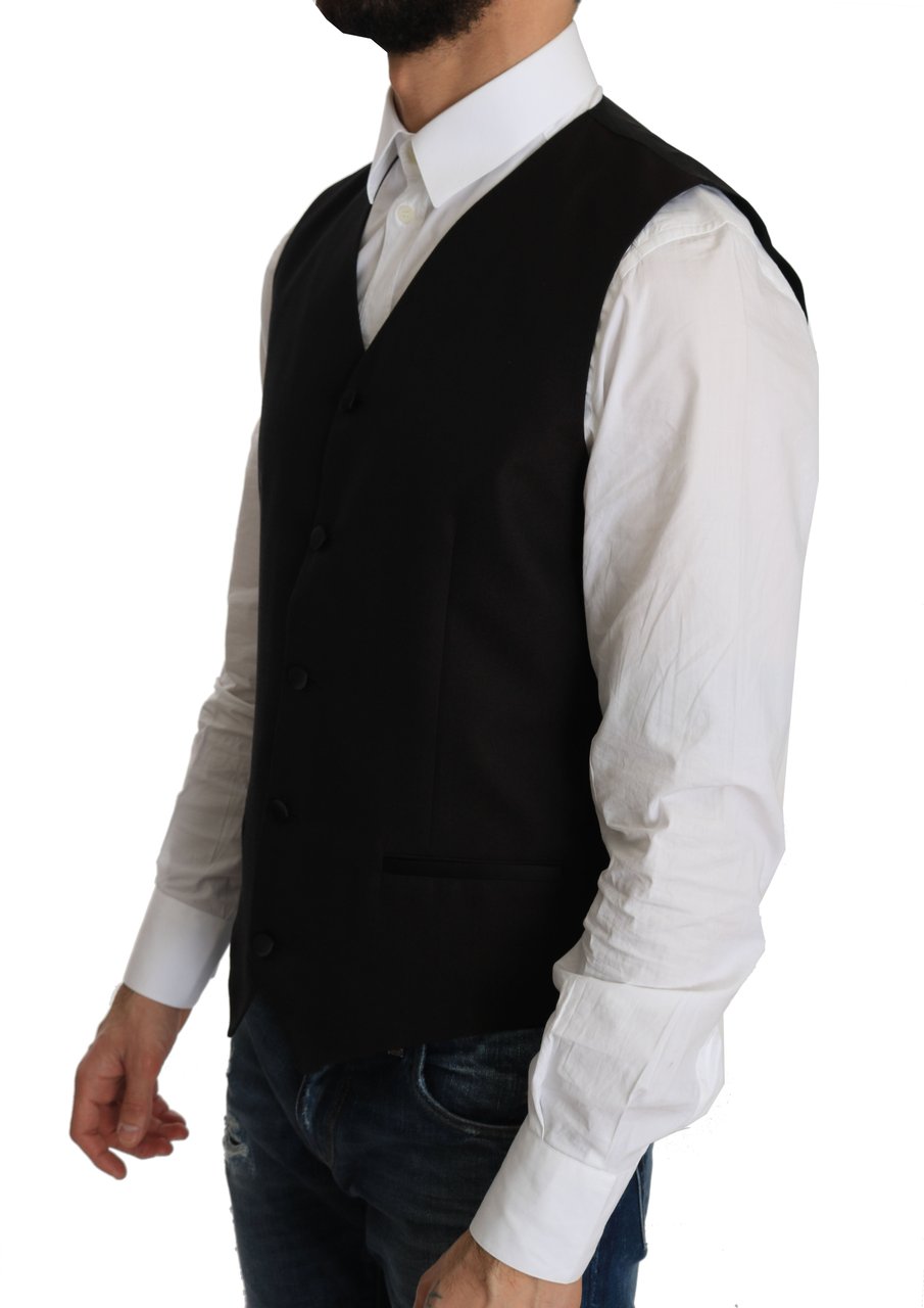 Dolce & Gabbana Black Silk Dress Waistcoat Zwart