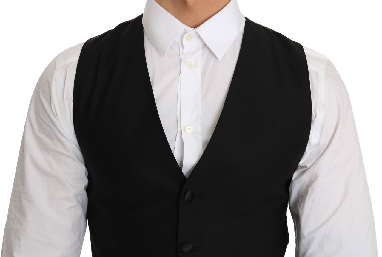 Dolce & Gabbana Black Wool Dress Waistcoat Zwart