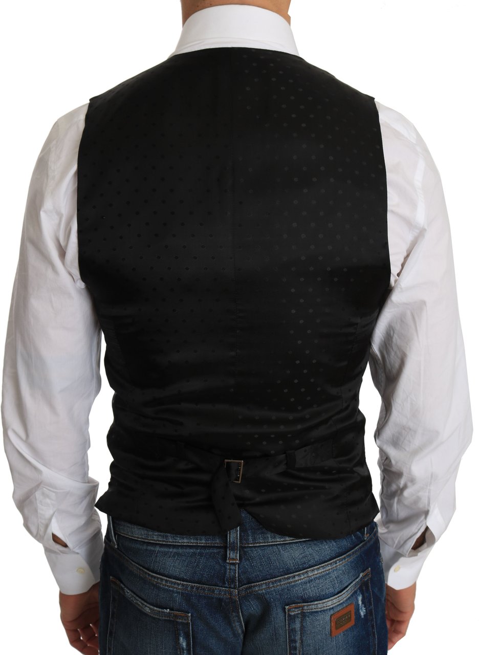 Dolce & Gabbana Black Wool Dress Waistcoat Zwart