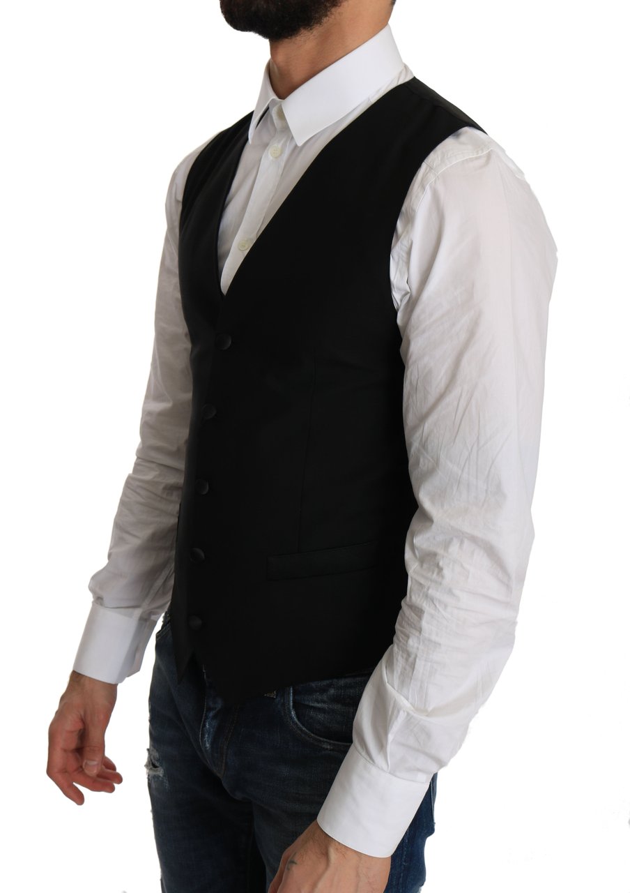 Dolce & Gabbana Black Wool Dress Waistcoat Zwart