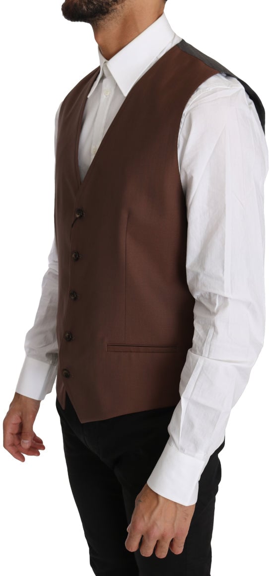 Dolce & Gabbana Brown Wool Silk Waistcoat Vest Bruin