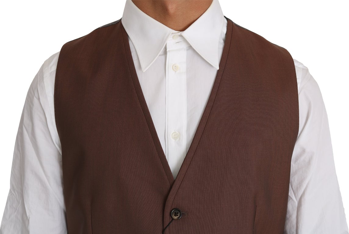 Dolce & Gabbana Brown Wool Silk Waistcoat Vest Bruin