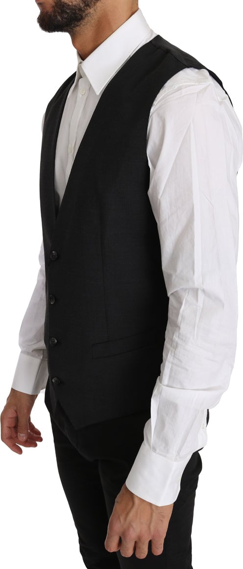 Dolce & Gabbana Gray Solid 100% Wool Waistcoat Vest Grijs