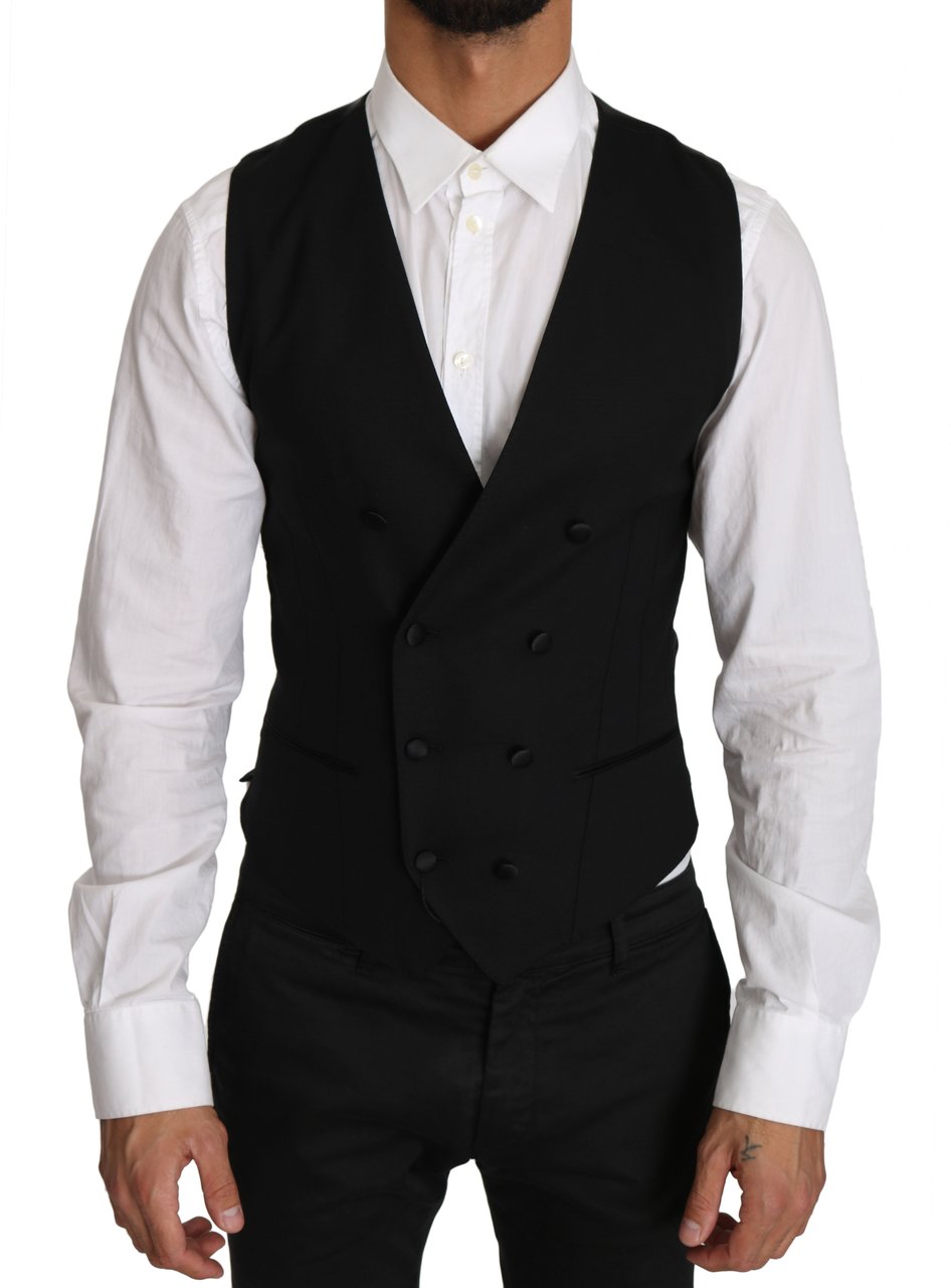 Dolce & Gabbana Gray Wool Double Breasted Waistcoat Vest Grijs