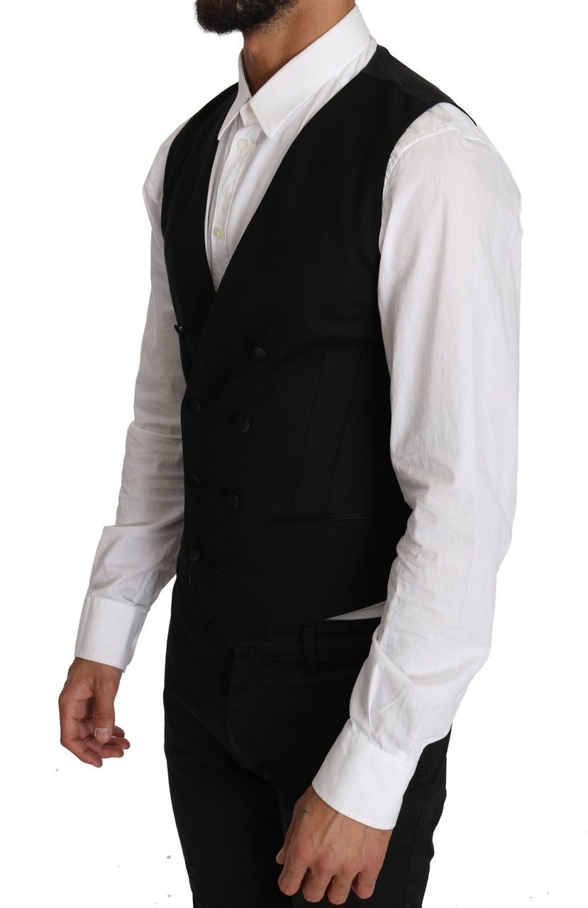 Dolce & Gabbana Gray Wool Double Breasted Waistcoat Vest Grijs