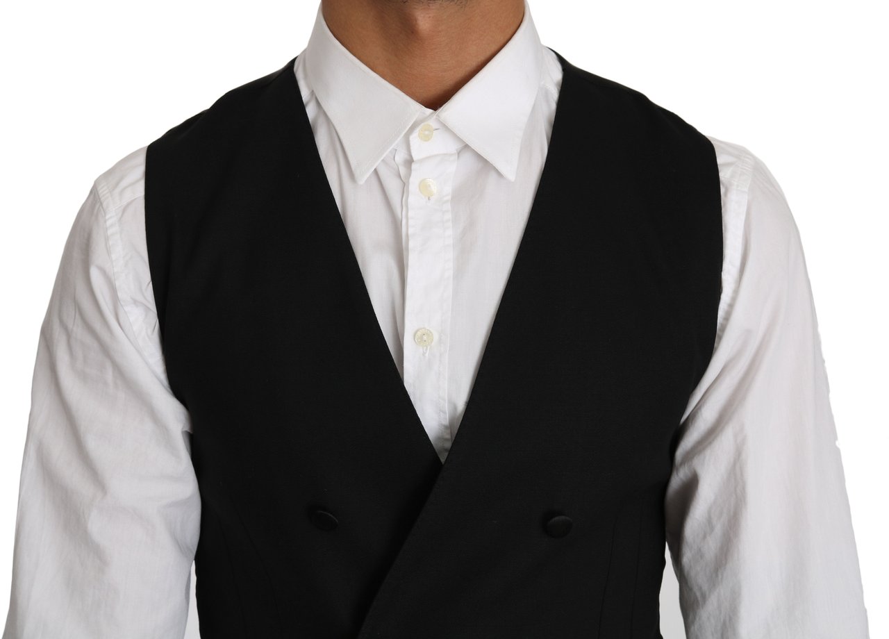 Dolce & Gabbana Gray Wool Double Breasted Waistcoat Vest Grijs