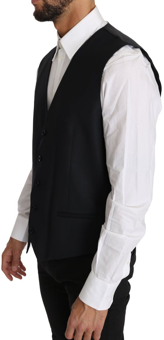 Dolce & Gabbana Gray Wool Silk Waistcoat Vest Grijs