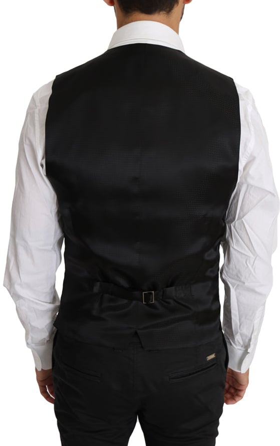 Dolce & Gabbana Black Solid Wool Silk Waistcoat Vest Zwart
