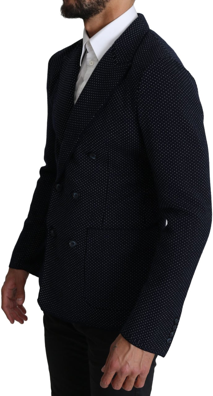 Dolce & Gabbana Dark Blue Dotted Double Breasted Coat Blazer Blauw