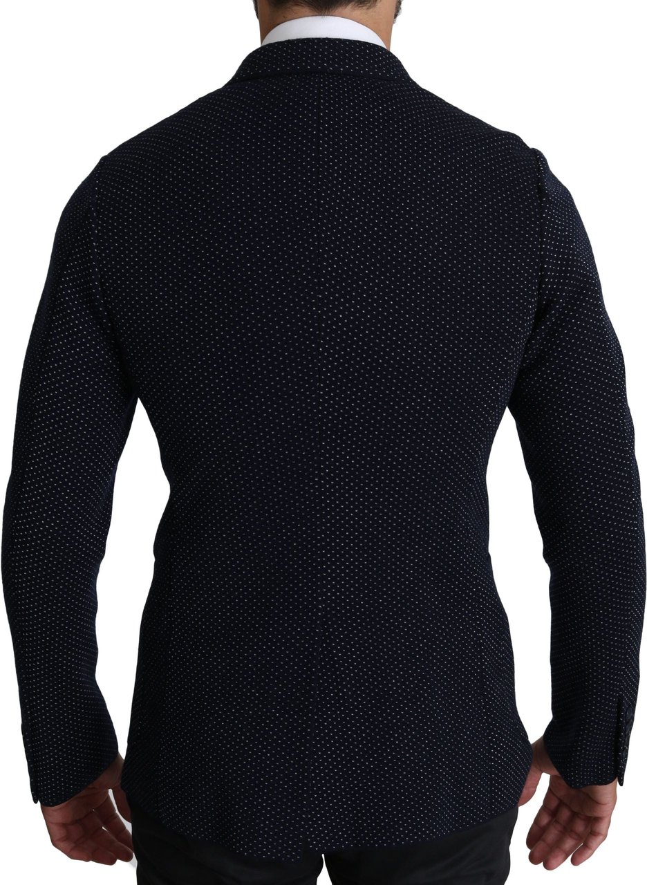Dolce & Gabbana Dark Blue Dotted Double Breasted Coat Blazer Blauw