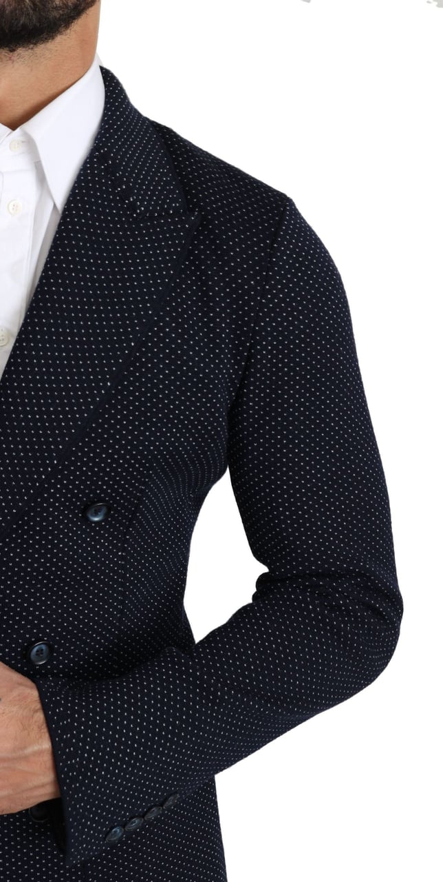 Dolce & Gabbana Dark Blue Dotted Double Breasted Coat Blazer Blauw