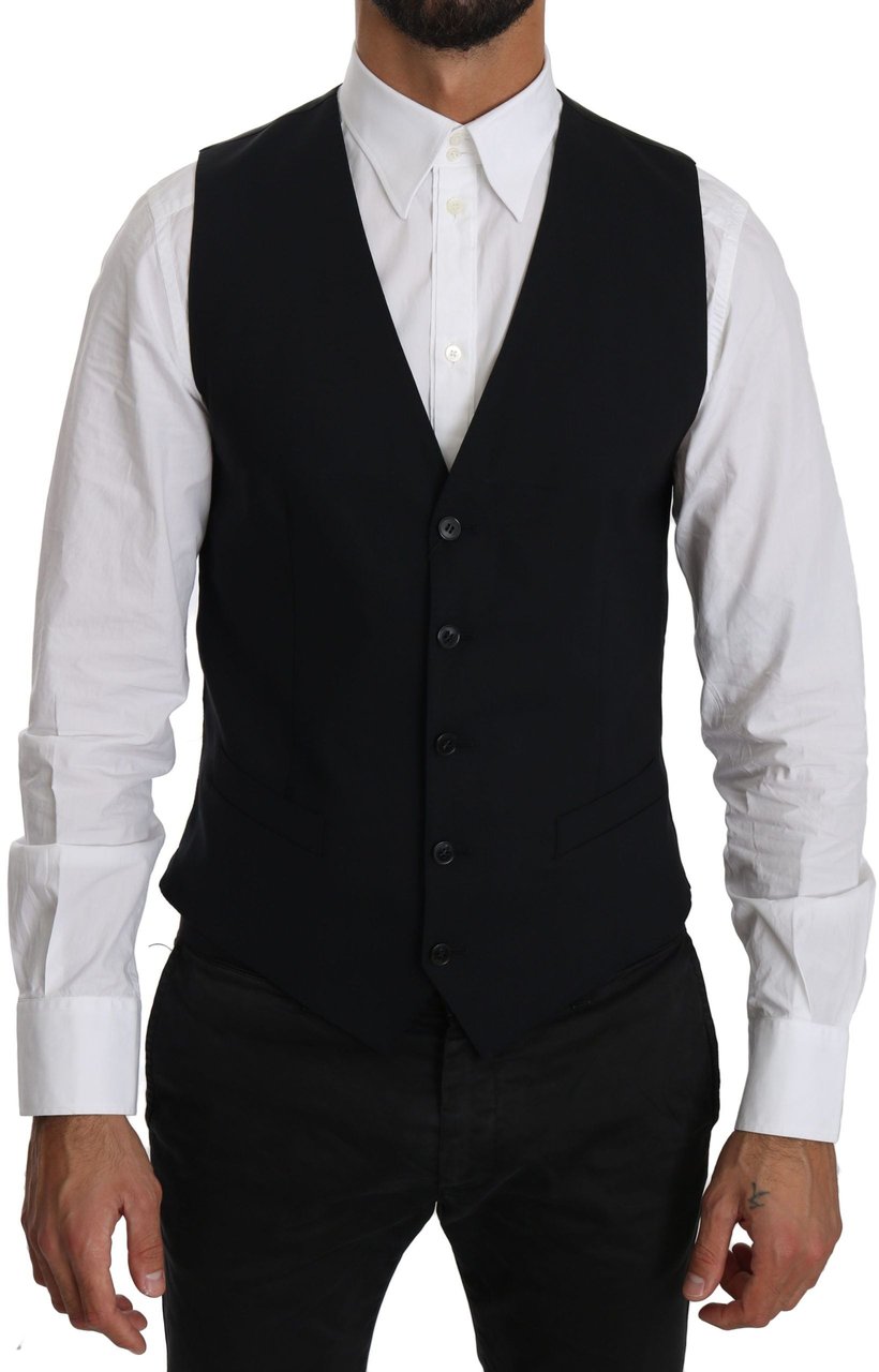 Dolce & Gabbana Blue Wool Waistcoat Formal Gilet Vest Blauw