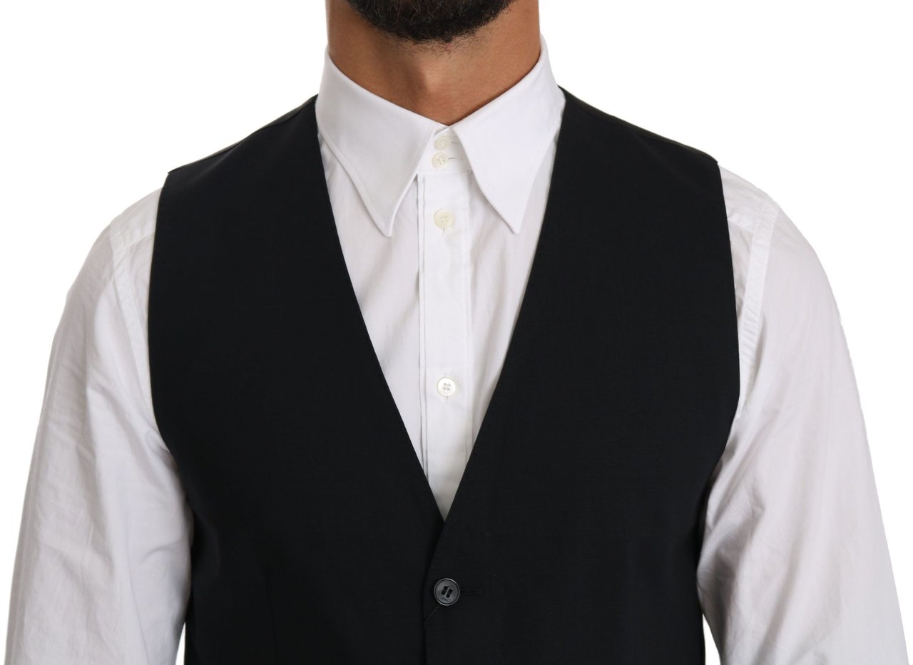 Dolce & Gabbana Blue Wool Waistcoat Formal Gilet Vest Blauw