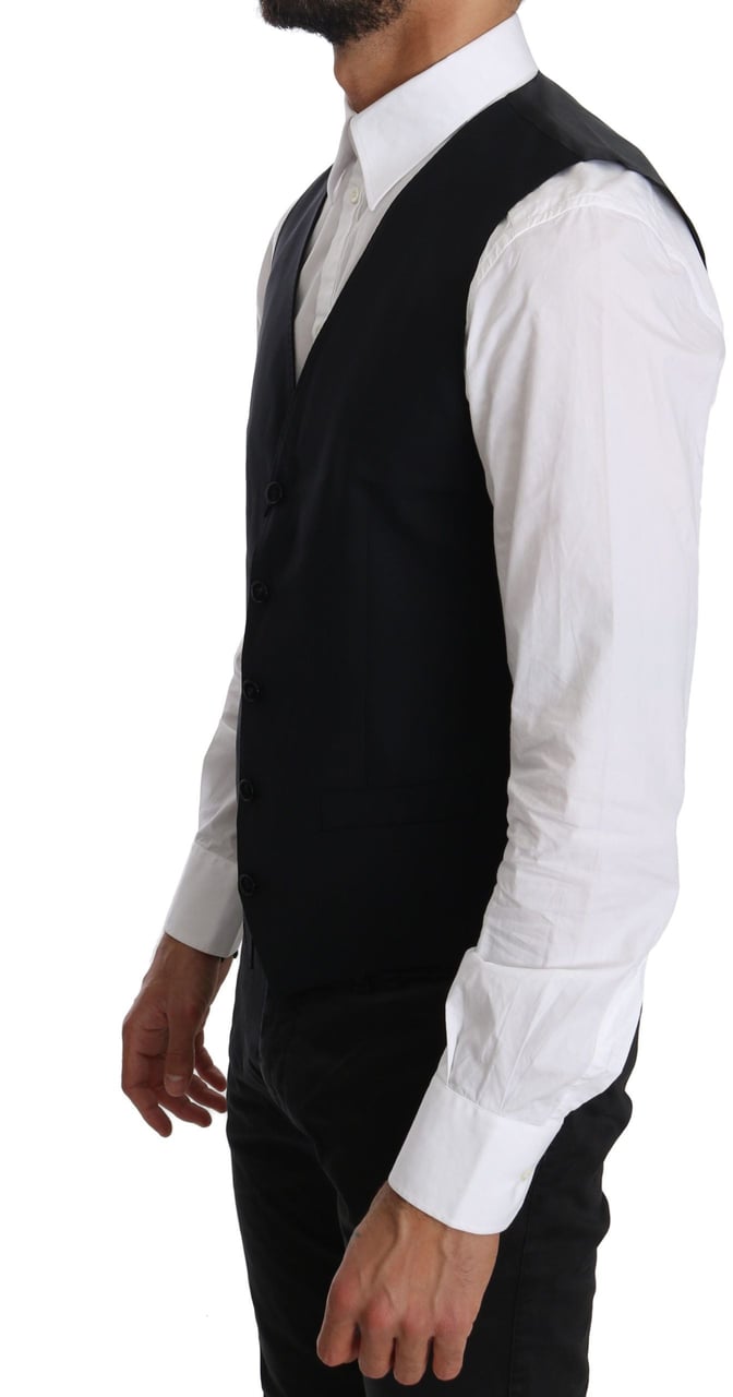 Dolce & Gabbana Blue Wool Waistcoat Formal Gilet Vest Blauw