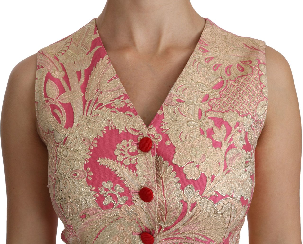 Dolce & Gabbana Pink Gold Brocade Waistcoat Vest Blouse Top Goud