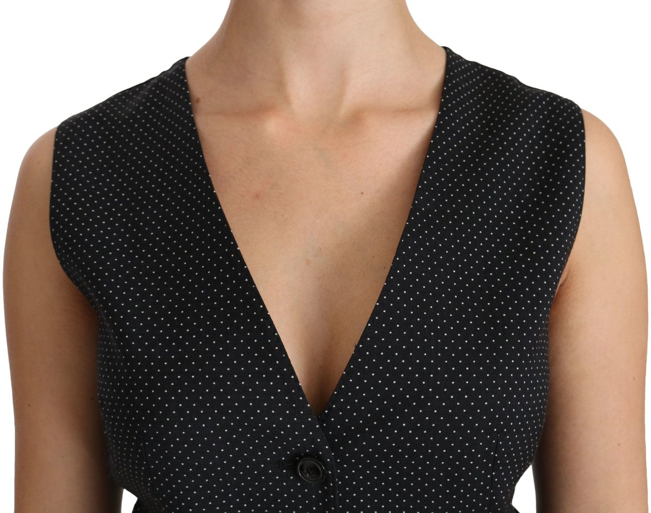 Dolce & Gabbana Black Dotted Waistcoat Vest Blouse Top Zwart