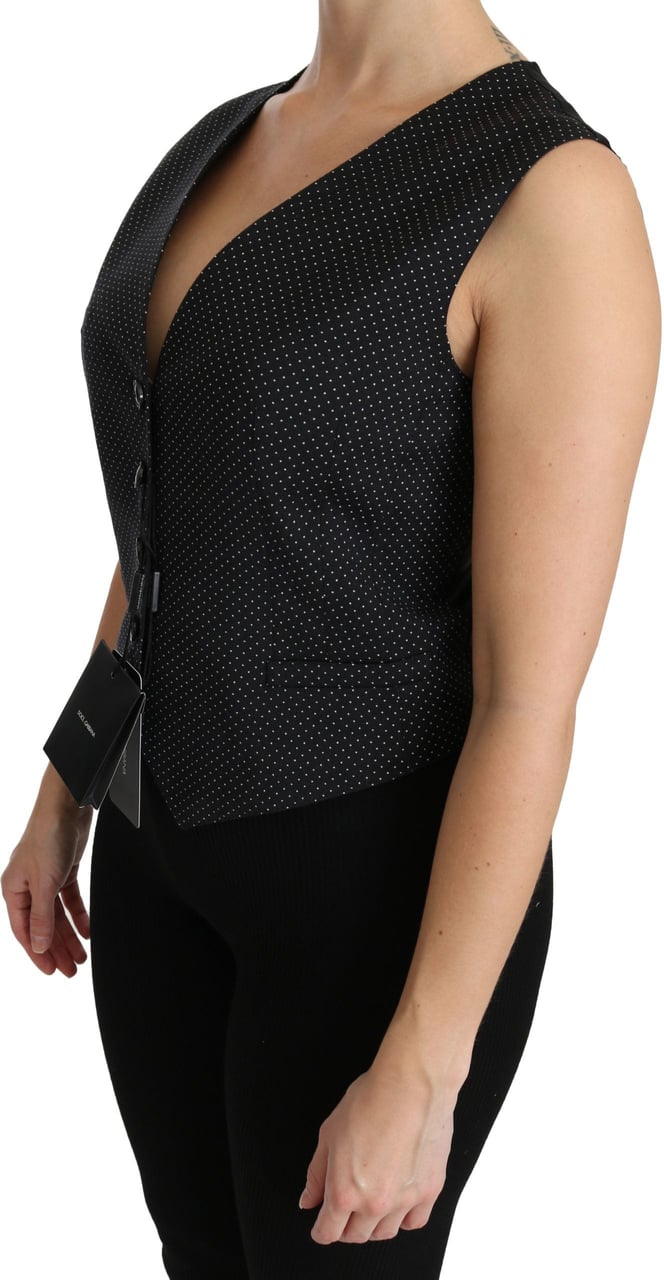 Dolce & Gabbana Black Dotted Waistcoat Vest Blouse Top Zwart
