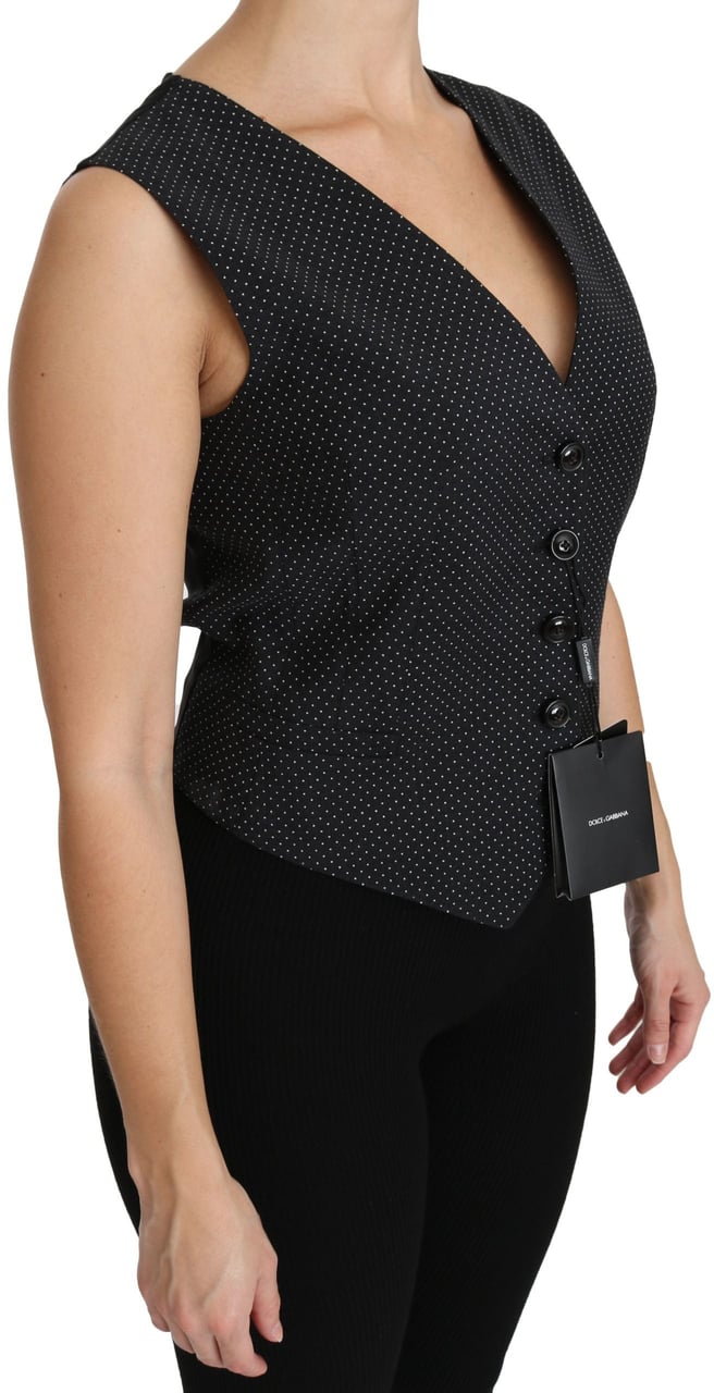 Dolce & Gabbana Black Dotted Waistcoat Vest Blouse Top Zwart