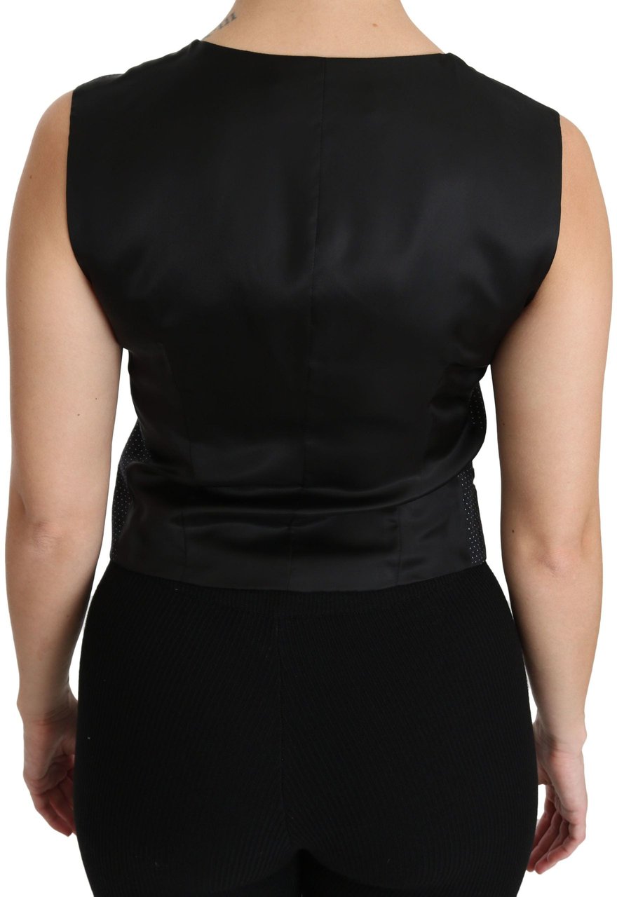Dolce & Gabbana Black Dotted Waistcoat Vest Blouse Top Zwart
