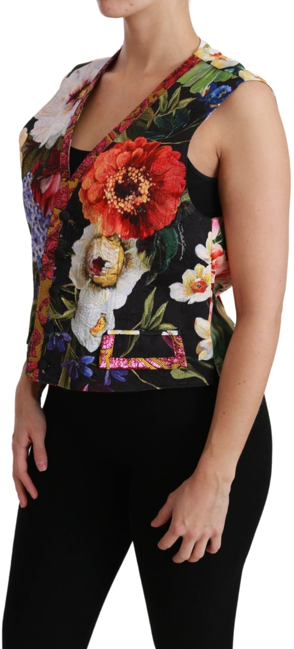 Dolce & Gabbana Multicolor Floral Sleeveless Waistcoat Top Vest Divers