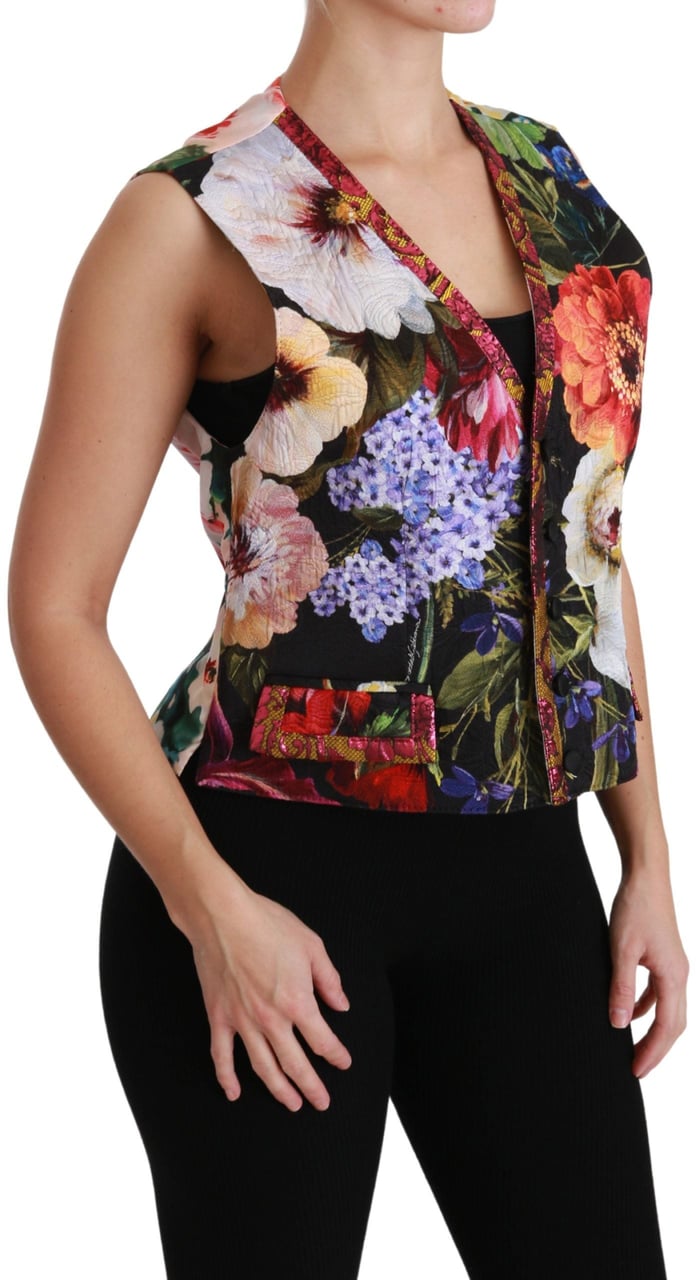 Dolce & Gabbana Multicolor Floral Sleeveless Waistcoat Top Vest Divers