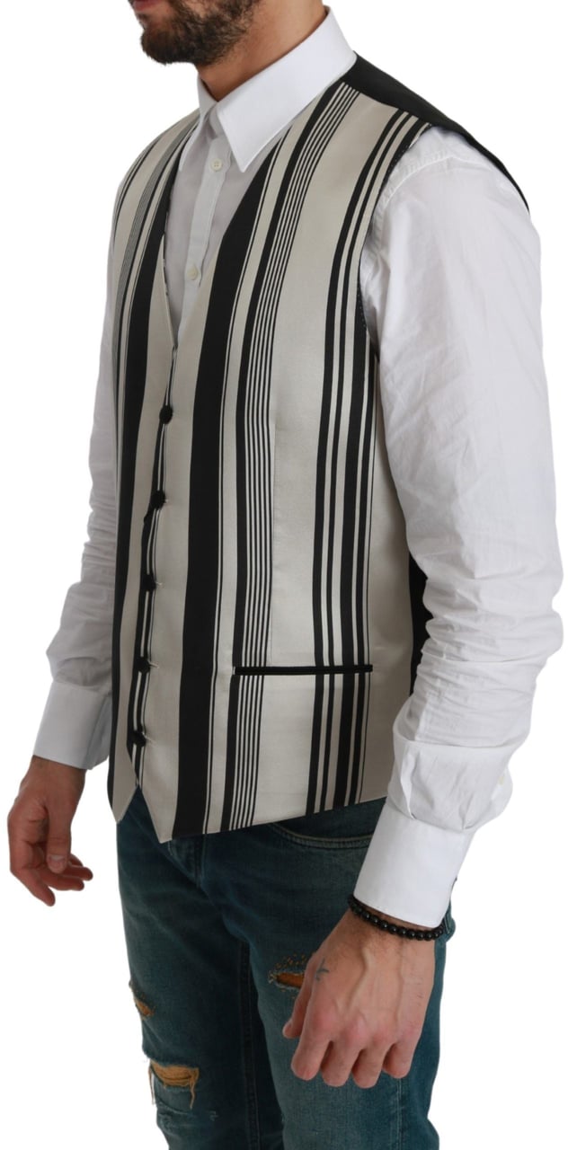 Dolce & Gabbana White Black Stripes Waistcoat Formal Vest Zwart