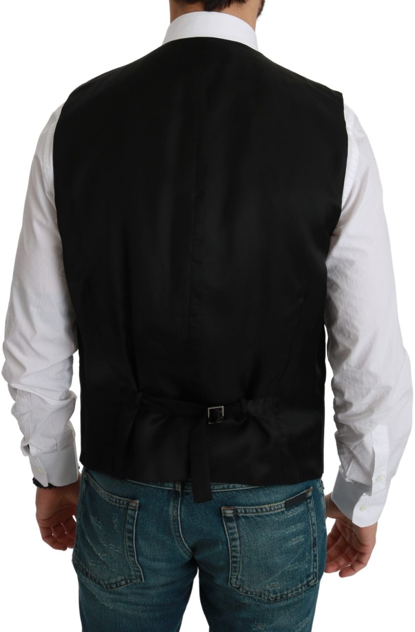 Dolce & Gabbana White Black Stripes Waistcoat Formal Vest Zwart