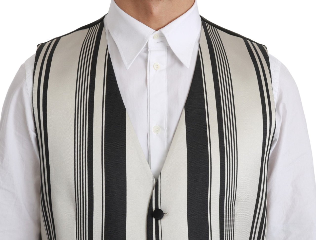 Dolce & Gabbana White Black Stripes Waistcoat Formal Vest Zwart