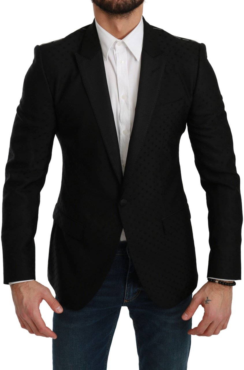 Dolce & Gabbana Black Slim Fit Coat Jacket MARTINI Blazer Zwart